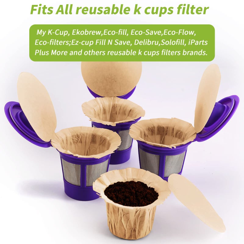 RUOYING Unbleached K cup Disposable Paper Filters with Lid for Reusable K Cup Filters, K Cup Reusable Coffee Filters, Fits All Keurig Single Serve Filter Brands - Image 3